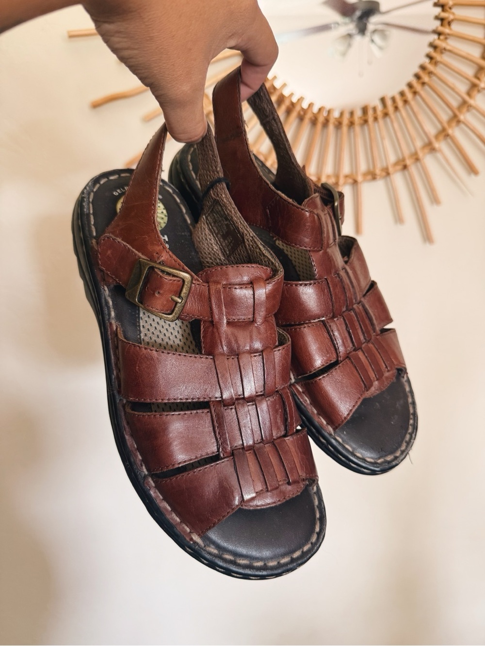 Brown Leather Fisherman Sandals with Slingback